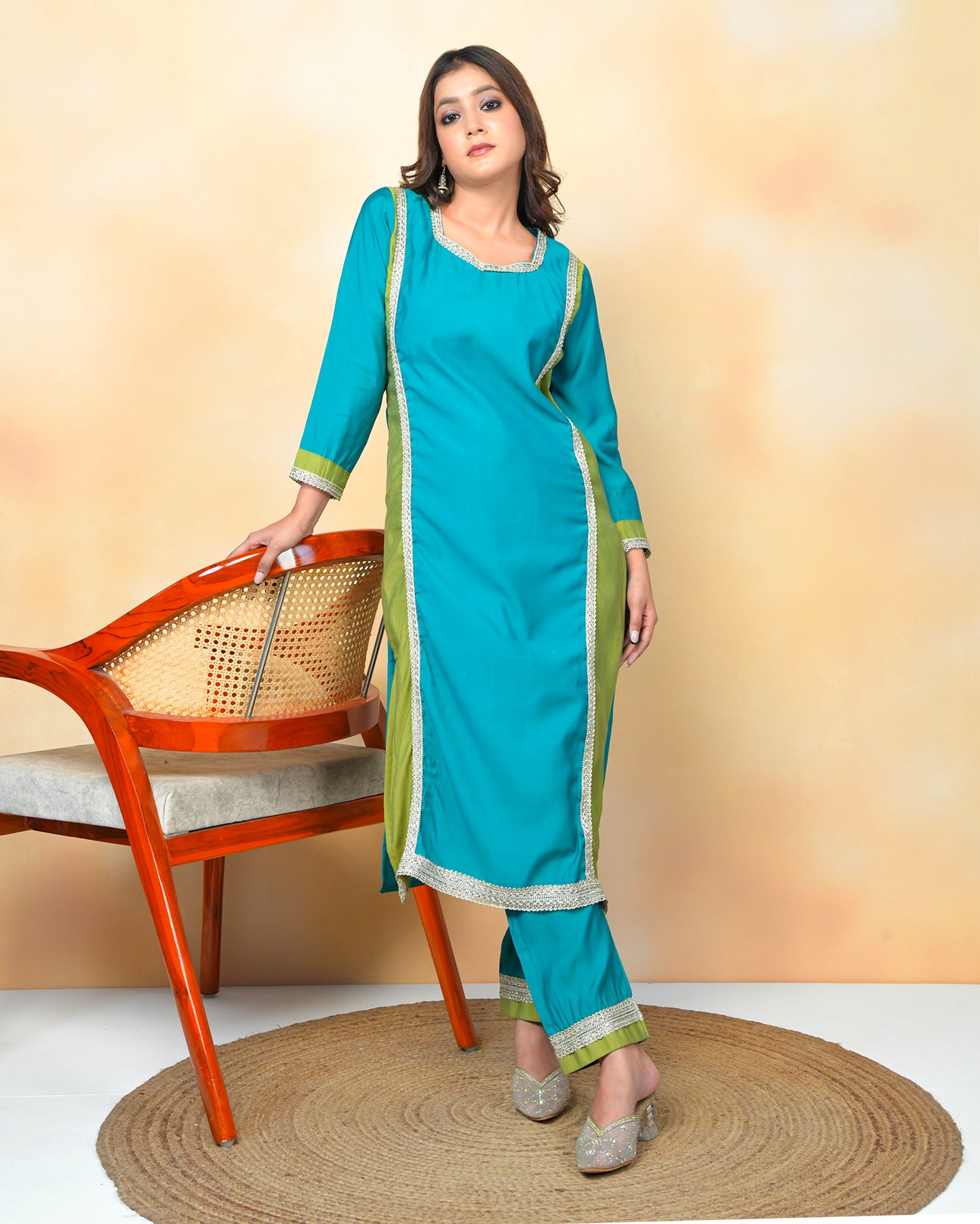 Ocean Pearl Straight-Fit Kurta Set
