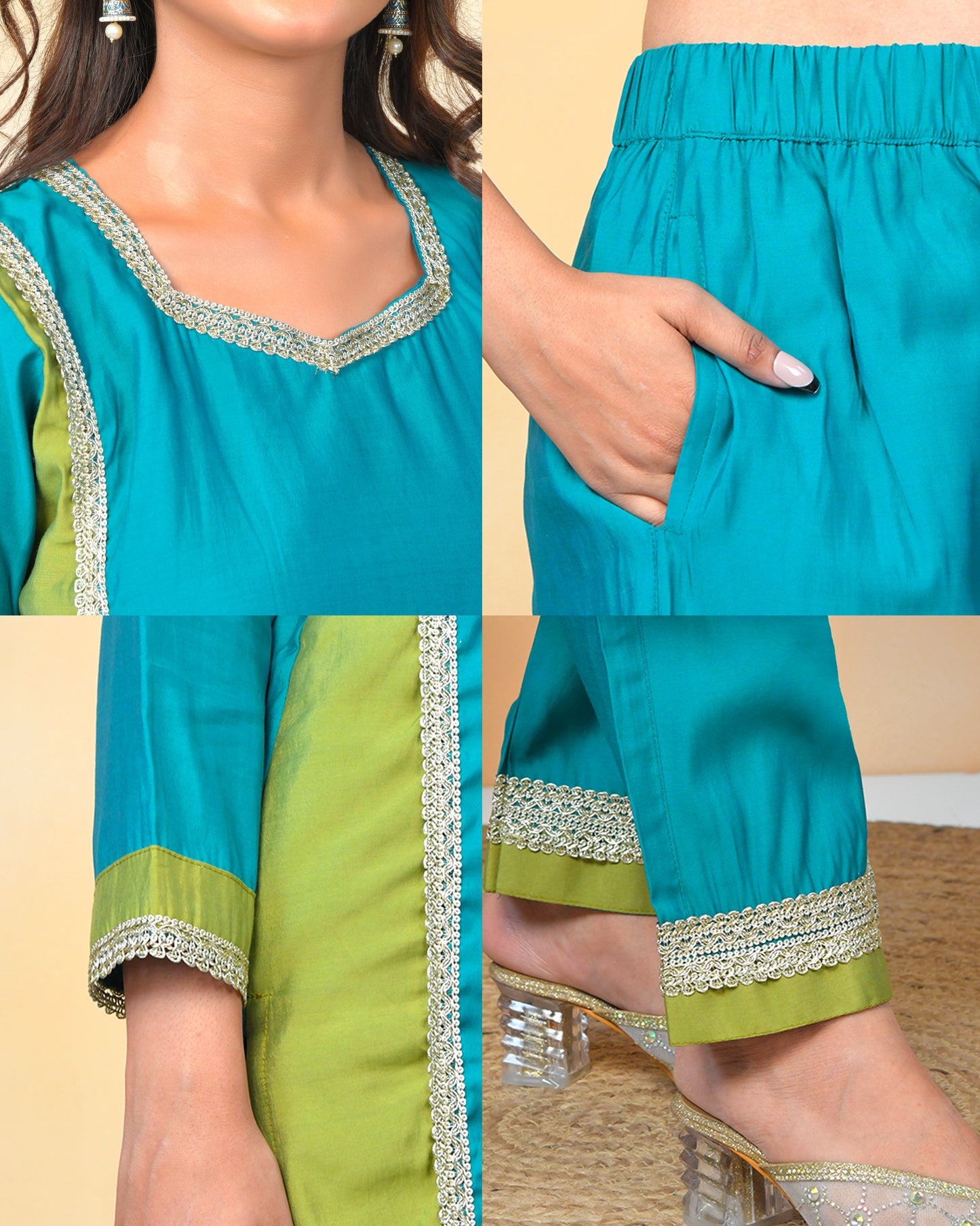 Ocean Pearl Straight-Fit Kurta Set
